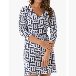 Mahi Gold Palm V-Neck Dress Nautical Medium